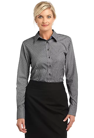 Red House Ladies Stripe Non Iron Pinpoint Oxford R Charcoal front view