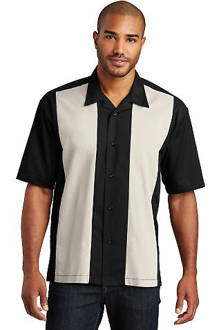 Port Authority Retro Camp Shirt S300 in Black/lt stone front view