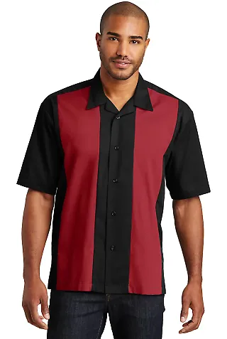 Port Authority Retro Camp Shirt S300 Black/Red front view