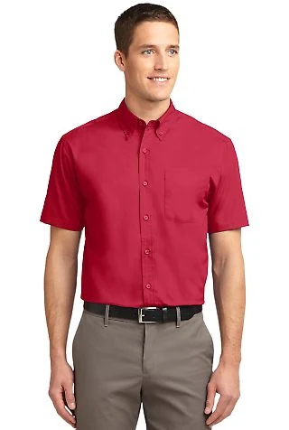 Port Authority Short Sleeve Easy Care Shirt S508 in Red/lt stone front view