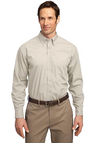 Port Authority Long Sleeve Easy Care  Soil Resista in Light stone front view