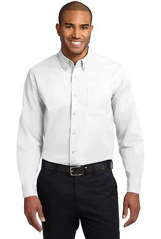 Port Authority Long Sleeve Easy Care Shirt S608 in White/lt stone front view