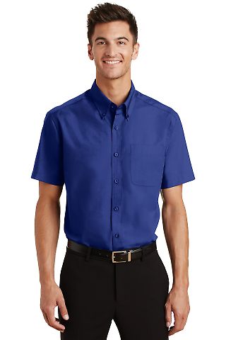 Port Authority Short Sleeve Value Poplin Shirt S63 in Med. blue front view