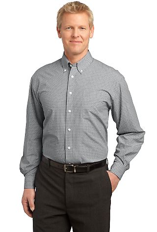 Port Authority Plaid Pattern Easy Care Shirt S639 in Charcoal front view