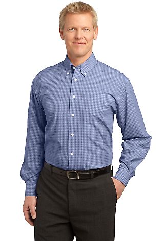 Port Authority Plaid Pattern Easy Care Shirt S639 in Navy front view