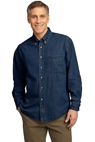 Port  Company Long Sleeve Value Denim Shirt SP10 Ink front view