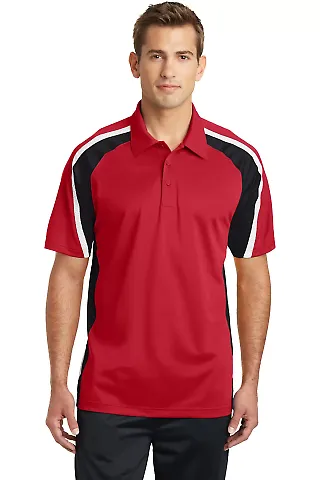 Sport Tek Tricolor Micropique Sport Wick Polo ST65 in Tr red/blk/wht front view