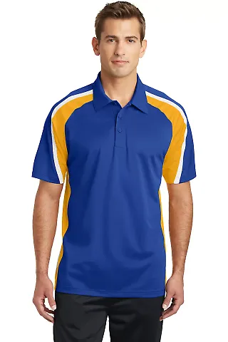 Sport Tek Tricolor Micropique Sport Wick Polo ST65 in Tr roy/gold/wh front view