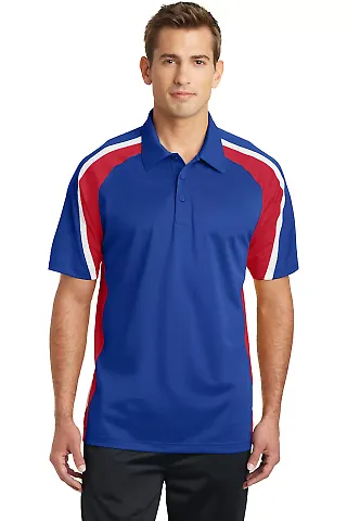 Sport Tek Tricolor Micropique Sport Wick Polo ST65 in Tr roy/red/wht front view