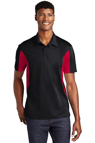 Sport Tek Side Blocked Micropique Sport Wick Polo in Blk/dpred front view