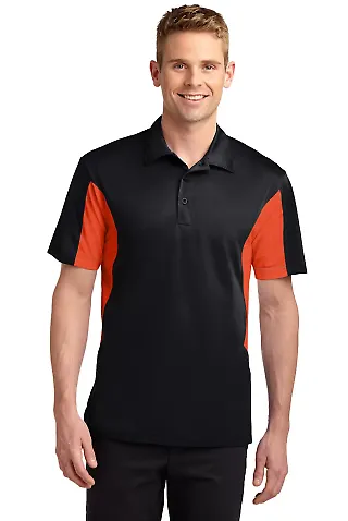 Sport Tek Side Blocked Micropique Sport Wick Polo  Black/Dp Orng front view