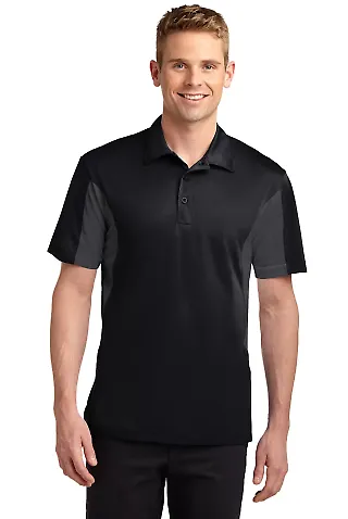 Sport Tek Side Blocked Micropique Sport Wick Polo  Black/Iron Gry front view