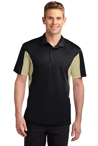 Sport Tek Side Blocked Micropique Sport Wick Polo  Black/Vgs Gold front view