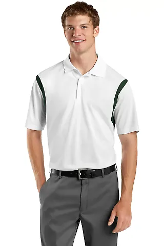 Sport Tek Back Blocked Micropique Sport Wick Polo  White/Forest front view