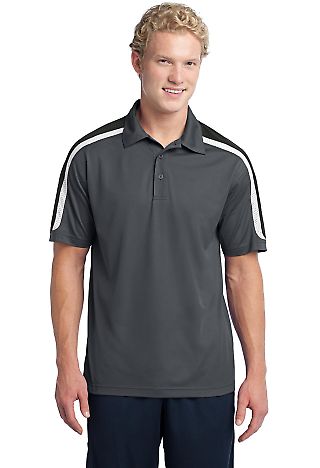 NEW Sport Tek Tricolor Shoulder Micropique Sport W in Irn gry/blk/wh front view