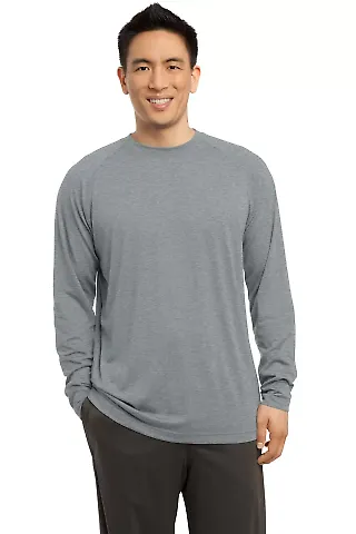 Sport Tek Long Sleeve Ultimate Performance Crew ST Heather Grey front view