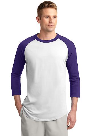 Sport Tek Colorblock Raglan Jersey T200 in White/purple front view