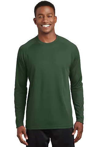 Sport Tek Dry Zone153 Long Sleeve Raglan T Shirt T Forest Green front view