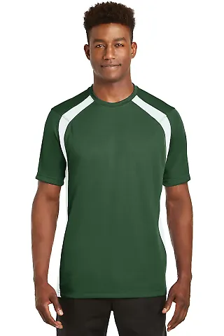 Sport Tek Dry Zone153 Colorblock Crew T478 Forest/White front view