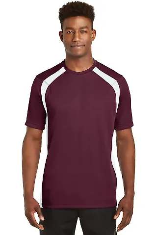 Sport Tek Dry Zone153 Colorblock Crew T478 Maroon/White front view