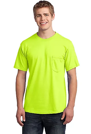 Port  Company All American Tee with Pocket USA100P Safety Green front view