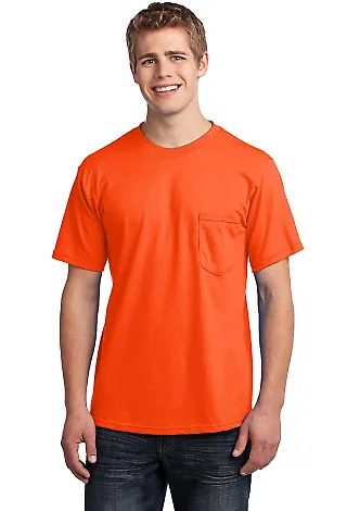 Port  Company All American Tee with Pocket USA100P Safety Orange front view