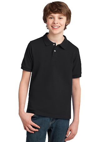 Port Authority Youth Pique Knit Polo Y420 in Black front view