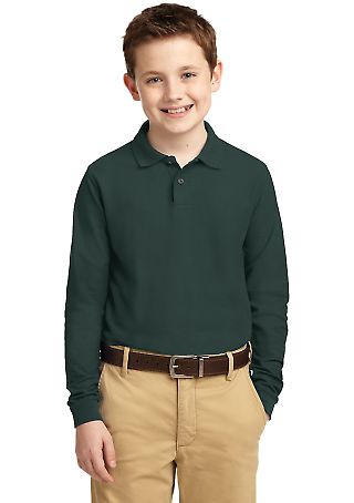 Port Authority Youth Long Sleeve Silk Touch153 Pol in Dark green front view