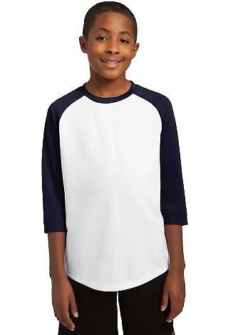 Sport Tek Youth PosiCharge153 Baseball Jersey YST2 in White/tr navy front view