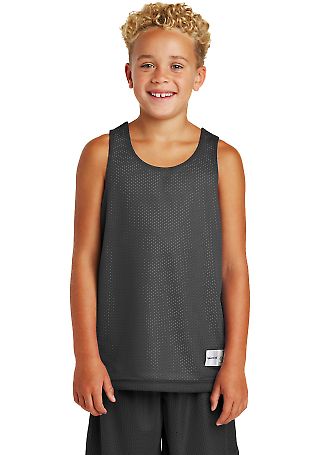 Sport Tek Youth PosiCharge Classic Mesh 8482 Rever in Iron grey/wh front view
