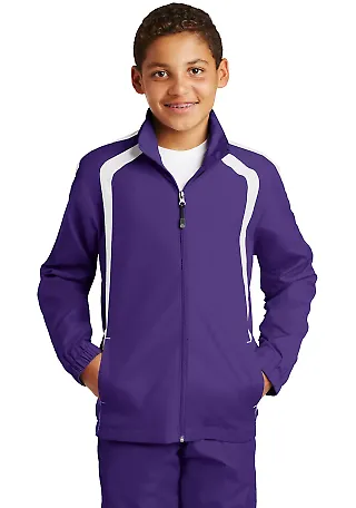 Sport Tek Youth Colorblock Raglan Jacket YST60 in Purple/white front view