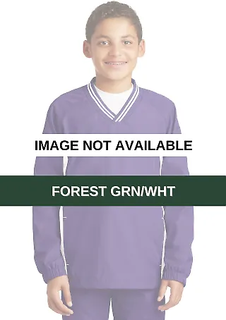 Sport Tek Youth Tipped V Neck Raglan Wind Shirt YS Forest Grn/Wht front view