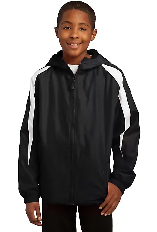 Sport Tek Youth Fleece Lined Colorblock Jacket YST Black/White front view