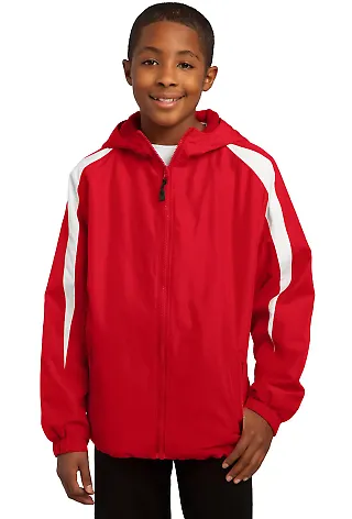 Sport Tek Youth Fleece Lined Colorblock Jacket YST True Red/White front view