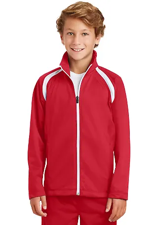 Sport Tek Youth Tricot Track Jacket YST90 in True red/white front view