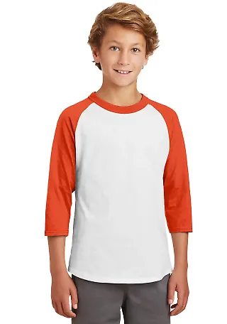 Sport Tek Youth Colorblock Raglan Jersey YT200 in White/deep org front view