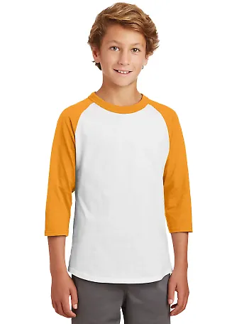 Sport Tek Youth Colorblock Raglan Jersey YT200 in White/gold front view