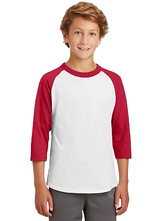 Sport Tek Youth Colorblock Raglan Jersey YT200 in White/red front view