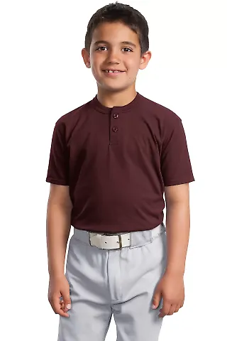 Sport Tek Youth Short Sleeve Henley YT210 Maroon front view
