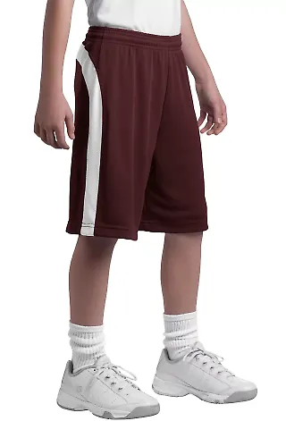 Sport Tek Youth Dry Zone153 Colorblock Short YT479 Maroon/White front view