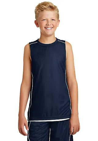 Sport Tek Youth PosiCharge Mesh153 Reversible Slee True Navy/Wht front view
