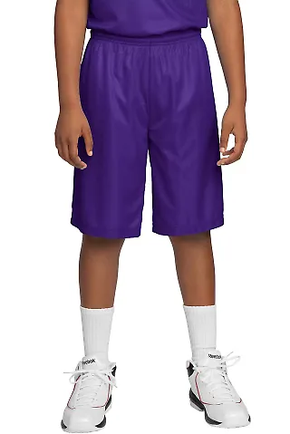 Sport Tek Youth PosiCharge Mesh153 Reversible Shor Purple/White front view
