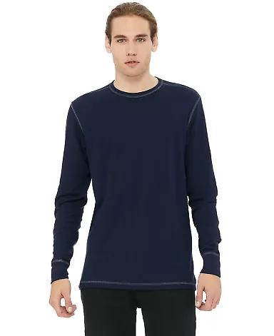 BELLA+CANVAS 3500 Mens Long Sleeve Thermal in Navy/ grey front view