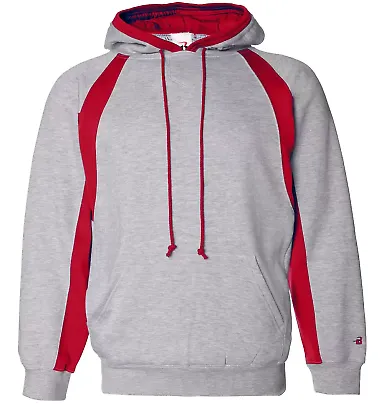 1262 Badger Adult Hook Hooded Fleece Oxford/ Red front view