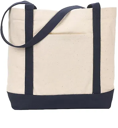 127 Gemline Ensign's Boat Tote NATURAL/ NAVY front view