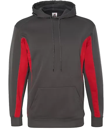 1465 Badger Drive Poly Performance Fleece Hood Graphite/ Red front view