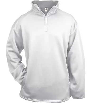 1480 Badger 1/4 Zip Poly Fleece Pullover White front view
