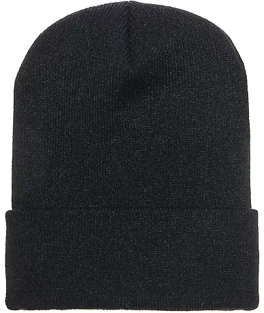 1501 Yupoong Heavyweight Cuffed Knit Cap in Black front view