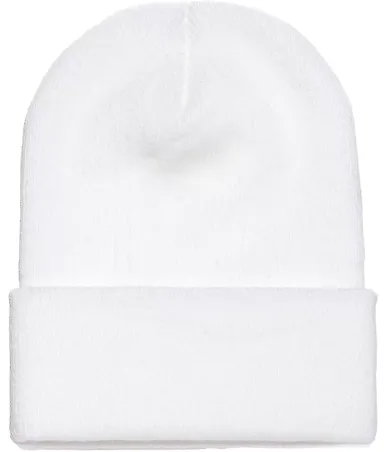1501 Yupoong Heavyweight Cuffed Knit Cap in White front view