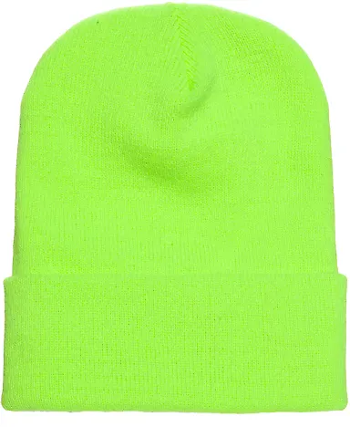 1501 Yupoong Heavyweight Cuffed Knit Cap in Safety green front view